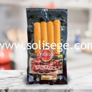 Solisege Black Pepper Sausage 200g packaging front view.