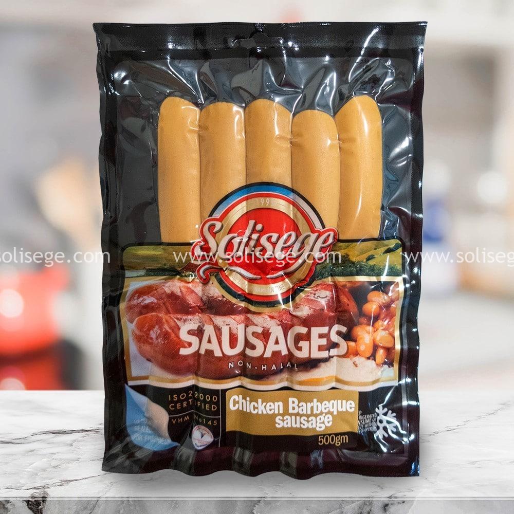 Solisege Chicken Barbeque Sausage 500g packaging front view.