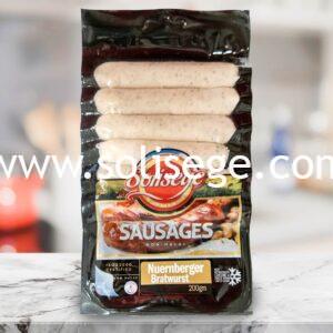 Solisege Nuernberger Bratwurst 200gm. Originating from Nuremberg in Germany, this sausage is made with sheep casing and not smoked.