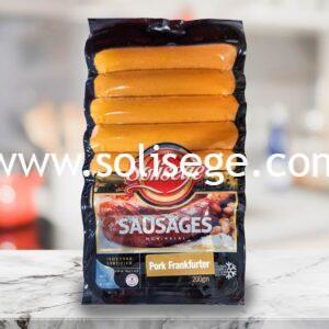 Solisege Pork Frankfurter 200gm. Classic skinless fine cut pork sausage.You can put them in hotdogs, bread, dice them up for a quick fry, or just BBQ them.