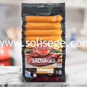 Solisege Schauessen Sausage 200gm. A smoked pork sausage mixed with bacon chips and geared towards a Japanese styled taste. The skin gives it a unique snap.