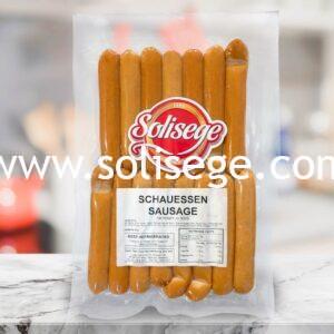 Solisege Schauessen Sausage 500gm. A smoked pork sausage mixed with bacon chips and geared towards a Japanese styled taste. The skin gives it a unique snap.