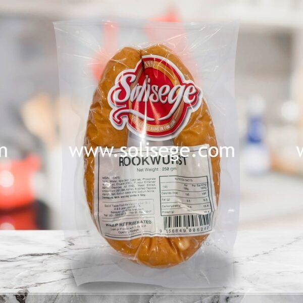 Solisege Rookwurst 250gm. Our only U-shaped sausage with fine cut meat and smoked. A typical German type sausage that is big and great for sausage platters.