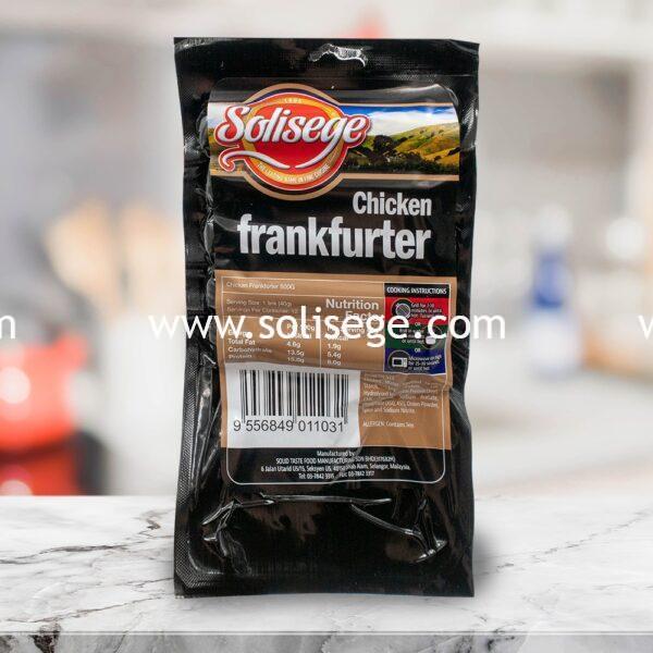 Solisege Chicken Frankfurter 200g packaging back view.