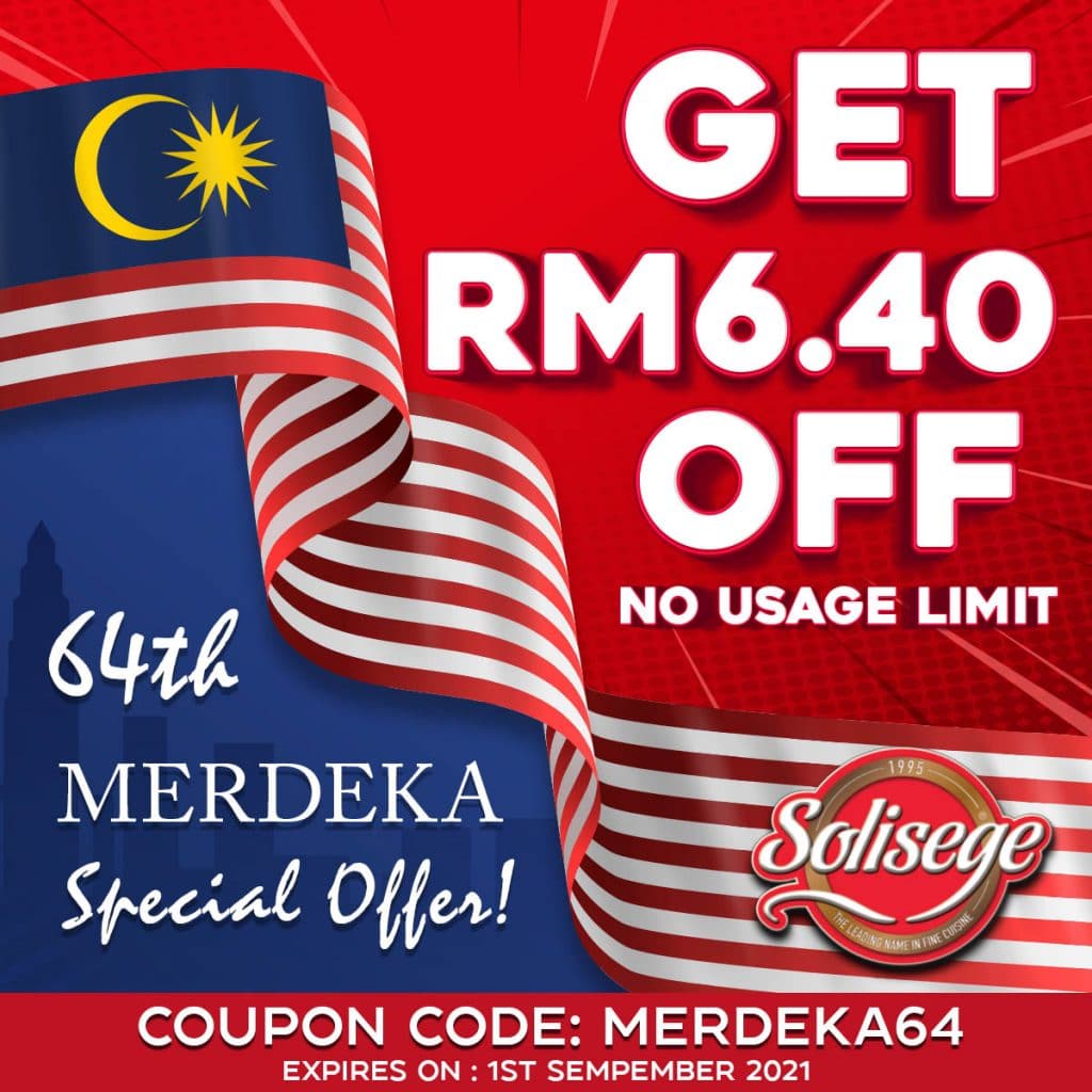 Solisege Merdeka sale with coupon code: MERDEKA64 to get Rm6.40 OFF